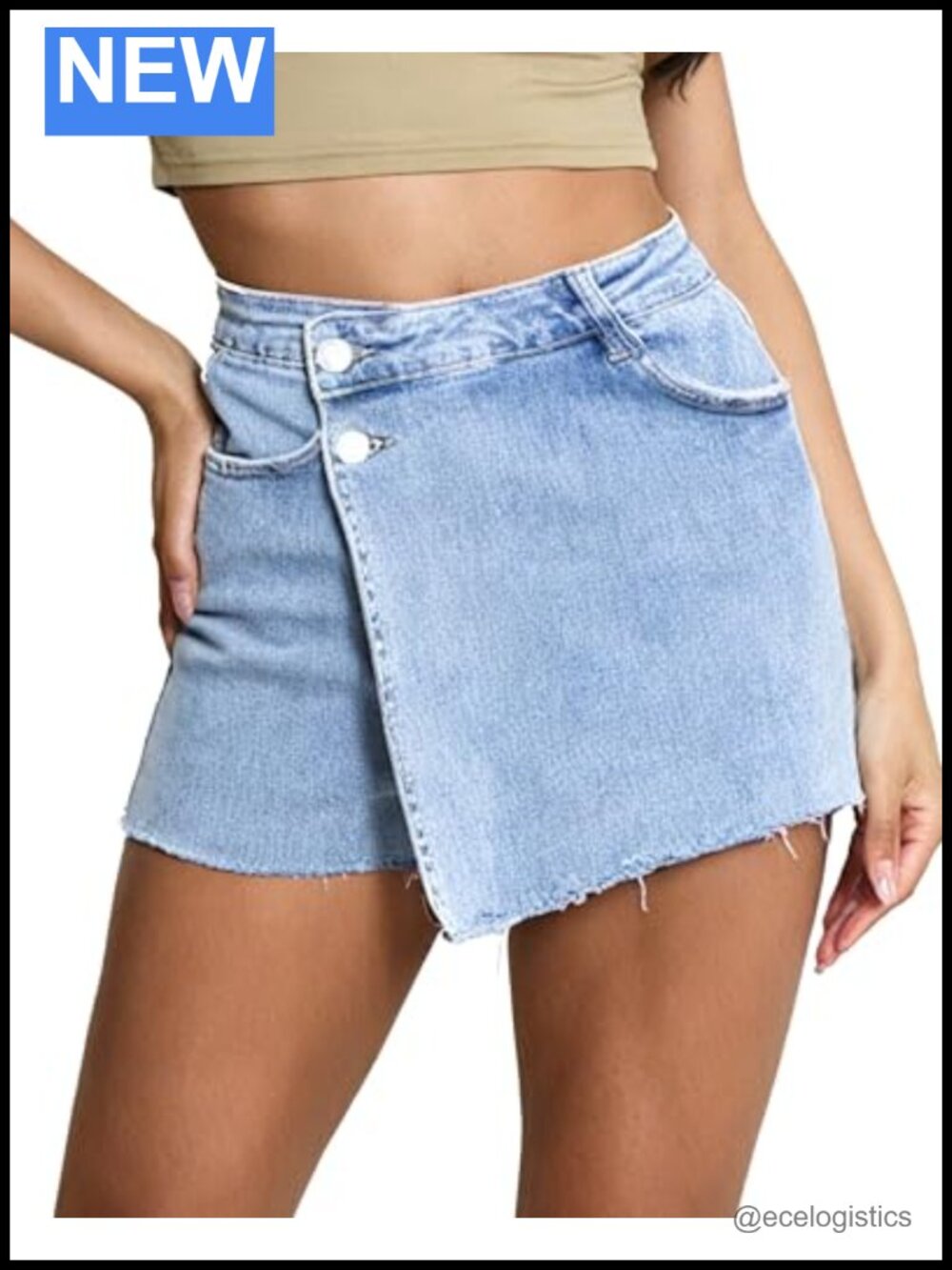 High Waisted Jean Skort with Built-in Shorts Raw Hem Stretch Denim Mini Skirt